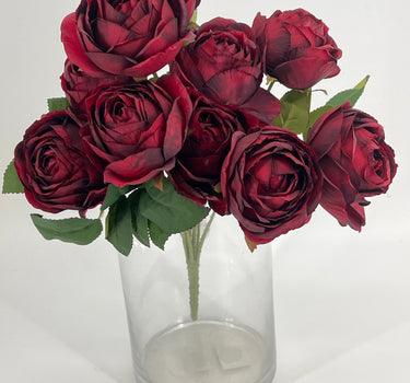 Le Fleur Cabbage Rose Bush (x10) Red 19" - Uncategorized Silk