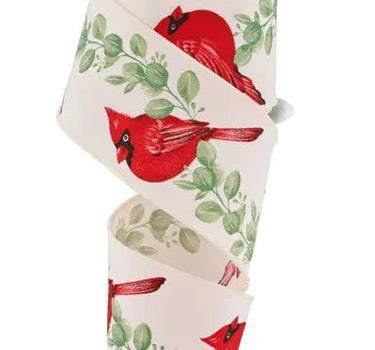 Cardinal with Eucalyptus Ribbon 2.5" x 100 Ft - Evergreen Home and Floral