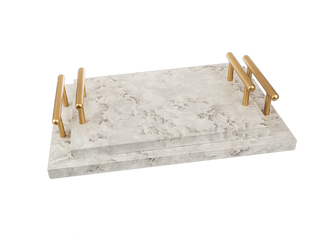 Faux Marble Tray with Gold Sm 13x9"