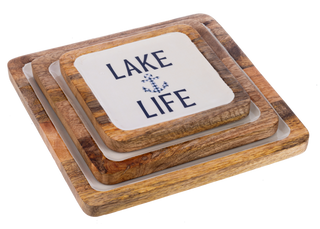 Mango Wood Square Lake Serving Tray Sm 6.25x6.25"