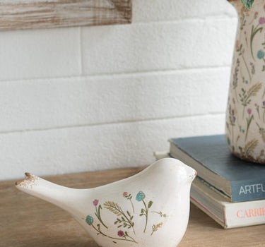 Ceramic Floral Print Bird Figurine 8" x 4.5" - Evergreen Home and Floral