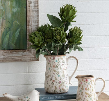 Ceramic Floral Print Bird Figurine 8" x 4.5" - Evergreen Home and Floral