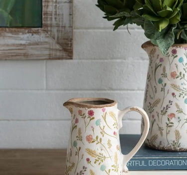 A&B Ceramic Floral Print Pitcher Vase 6.5" x 7" - Vases Merchandise