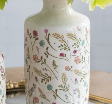 A&B Ceramic Floral Print Vase Large 5.3"D x 10.5"H - Vases Merchandise