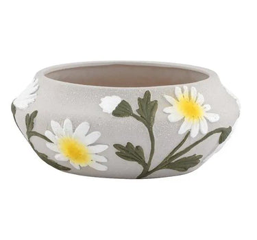 Napco Ceramic Gray-White Daisy Bowl 2.5"H x 5"D - Decorative Bowls Merchandise