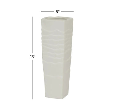 Deco Marché Ceramic Textured Vase White 4.5" x 5" x 12.5" - Vases Merchandise
