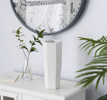 Deco Marché Ceramic Textured Vase White 4.5" x 5" x 12.5" - Vases Merchandise