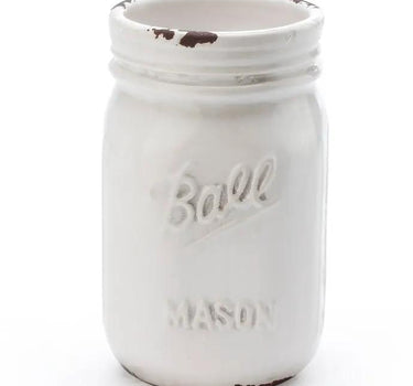Napco Ceramic White Mason Jar Small 5"H - Decorative Jars Merchandise