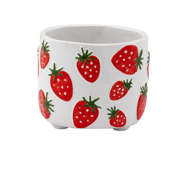 Napco Ceramic White Pot with Strawberries 3.75"W x 3.25"H - Vases Merchandise