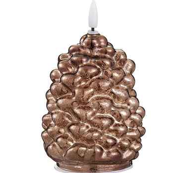 Lit Glass Bronze Pinecone Battery Candle 6"