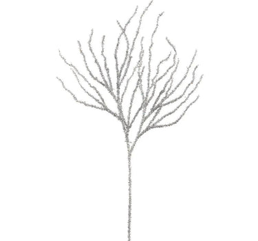 Allstate Glitter Twig Spray Silver 36" - Silk