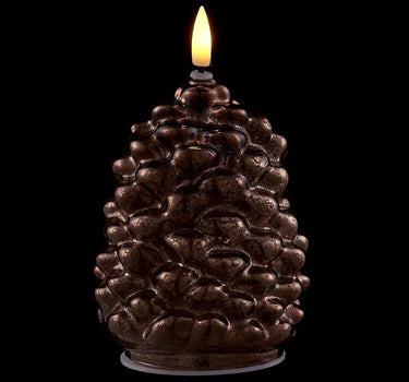 Lit Glass Bronze Pinecone Battery Candle 6"