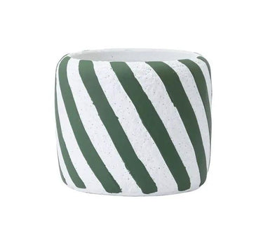 Napco Concrete Green/White Diagonal Stripe Planter Small 4.5"D x 4"H - Planters Merchandise