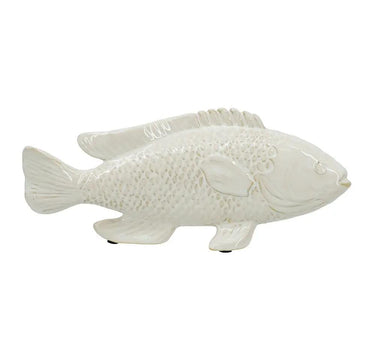 A&B Cream Ceramic Fish Figurine 10" x 4.5" - Figurines Merchandise
