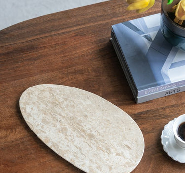 Cream Oval Marble Accent Tray 12" x 6.5" - Evergreen Home and Floral