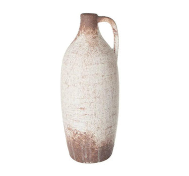 A&B Distressed White-Brown Jug Shaped Vase 5"D x 12"H - Vases Merchandise