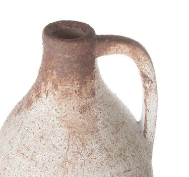 A&B Distressed White-Brown Jug Shaped Vase 5"D x 12"H - Vases Merchandise