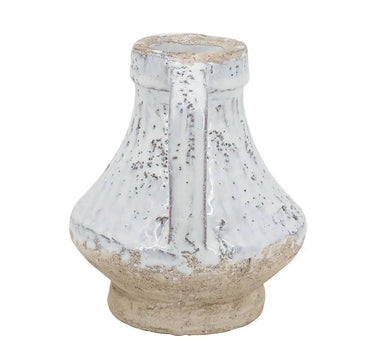 A&B Earthy White Terracotta Vase with Handle 5.5"D x 6" - Vases Merchandise