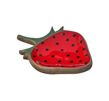 Regency Enamel/Mango Wood Red Stawberry Tray Small 9" - Decorative Trays Merchandise