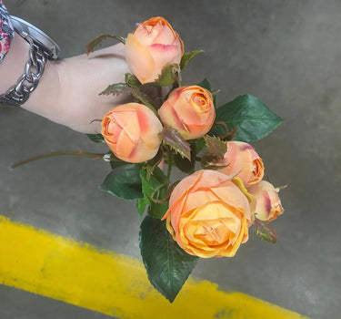 AmBest English Rose Buds Spray Light Orange 22" - Artificial Flowering Plants Silk