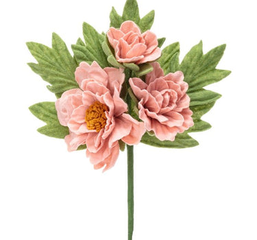 Napco Felt Peony Spray Apricot 15" - Artificial Flowering Plants Silk