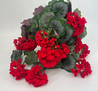 Le Fleur Geranium Hanging Bush Red 16.5" - Artificial Flowering Plants Silk