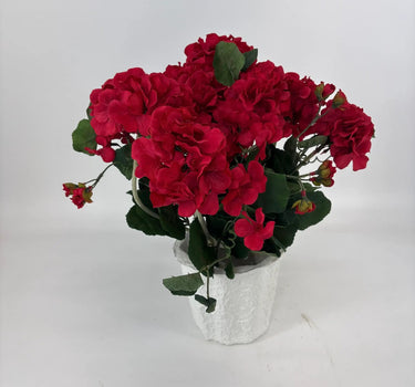 GSC Geranium Red Potted Plant - Artificial Flora Hanging Basket & Porch Pots