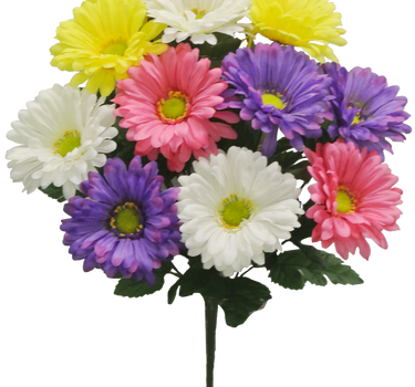 Golden Bell Gerbera Daisy Bush Pink-Purple-Yellow 19" - Artificial Flowering Plants Silk