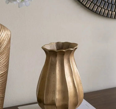 A&B Gold Aluminum Scalloped Vase 6.5"x 10.5" - Uncategorized Merchandise