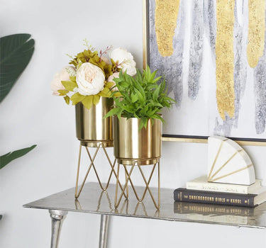Deco Marché Gold Metal Planter with Removeable Stand Small 10"H - Planters Merchandise