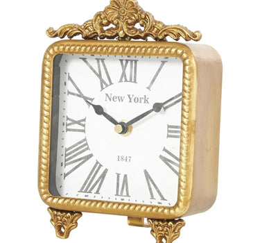 Deco Marché Gold Metal Scroll Antique Style Decorative Clock 6" x 3" x 8" - Desk Clocks Merchandise
