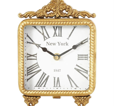 Deco Marché Gold Metal Scroll Antique Style Decorative Clock 6" x 3" x 8" - Desk Clocks Merchandise