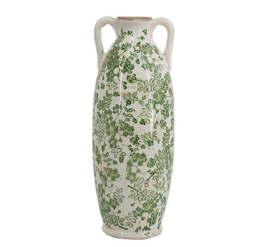 A&B Green Ceramic Floral Print Vase 15.5" - Vases Merchandise
