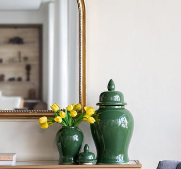 A&B Green Ceramic Ginger Jar 6.3"D x 12" - Decorative Jars Merchandise