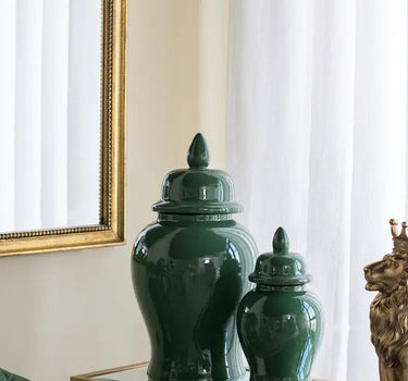 A&B Green Ceramic Ginger Jar 6.3"D x 12" - Decorative Jars Merchandise