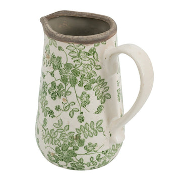 Green Floral Ceramic Pitcher Vase 7" - Evergreen Home and Floral