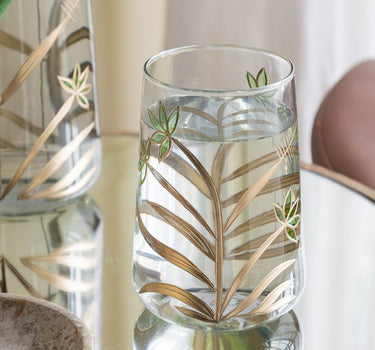 A&B Green-Gold Glass Floral Print Vase 5"D x 7" - Vases Merchandise