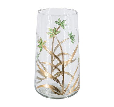 A&B Green-Gold Glass Floral Print Vase 5"D x 7" - Vases Merchandise