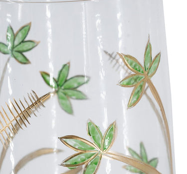 A&B Green-Gold Glass Floral Print Vase 5"D x 7" - Vases Merchandise