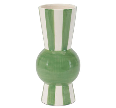 Melrose Green Striped Vase 8"H - Vases Merchandise