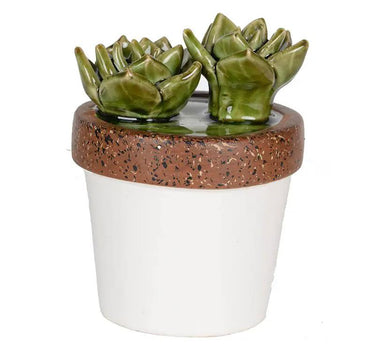 A&B Green-White Ceramic Succulent in Pot 4"D x 5"H - Figurines Merchandise
