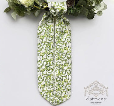 D Stevens Green-White Taffeta Chinoiserie Wreath Sash Ribbon 4"W x 56"L - Wreaths & Garlands Wreath Sash