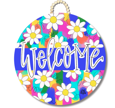 DK Designs Happy Daisies "Welcome" Circle Door Hanger - Decor Merchandise