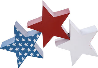Wood Red, White, and Blue 3-Star Standing Sign
