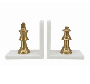 A&B Set of Two White Marble Chess Bookends 6" - Bookends Merchandise