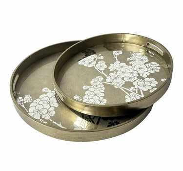 A&B Silver Mirror Tray with Floral Motif 17.5" - Lg - Decorative Trays Merchandise