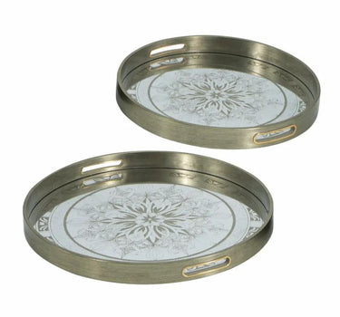 A&B Silver Mirror Tray w/ Crest 17.5" - Lg - Decorative Trays Merchandise