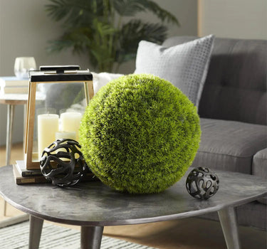 Deco Marché Indoor-Outdoor Green Grass Ball 15" x 15" x 15" - Artificial Non-Flowering Plants Silk