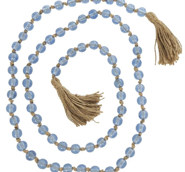 Deco Marché Light Blue Glass Round Beaded Garland with Tassel 87"L - Garlands Merchandise