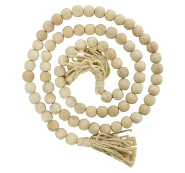 Deco Marché Light Brown Mango Wood Beaded Garland with Tassel, 80"L - Uncategorized Merchandise